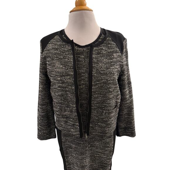 Eileen Fisher Black Grey Tweed Dress Blazer Jacket Set Colorblock Medium Petite - Picture 3 of 16